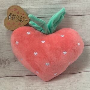 Pally Paws Pink Heart Shaped Strawberry Plush Dog Toy with Embroidered Hearts